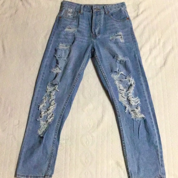 Light Blue Ripped Mom Jeans - Picture 1 of 2